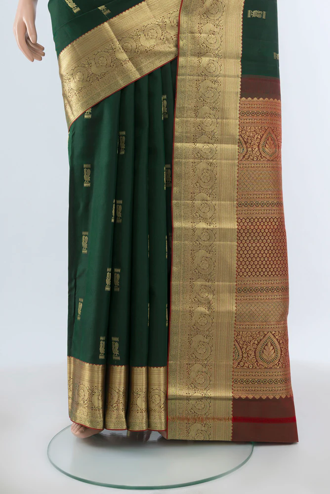 Bottle Green Kanjivaram Silk Saree - Image 3