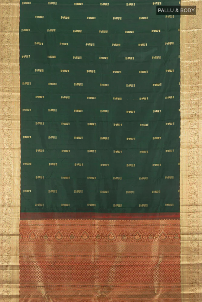 Bottle Green Kanjivaram Silk Saree - Image 5