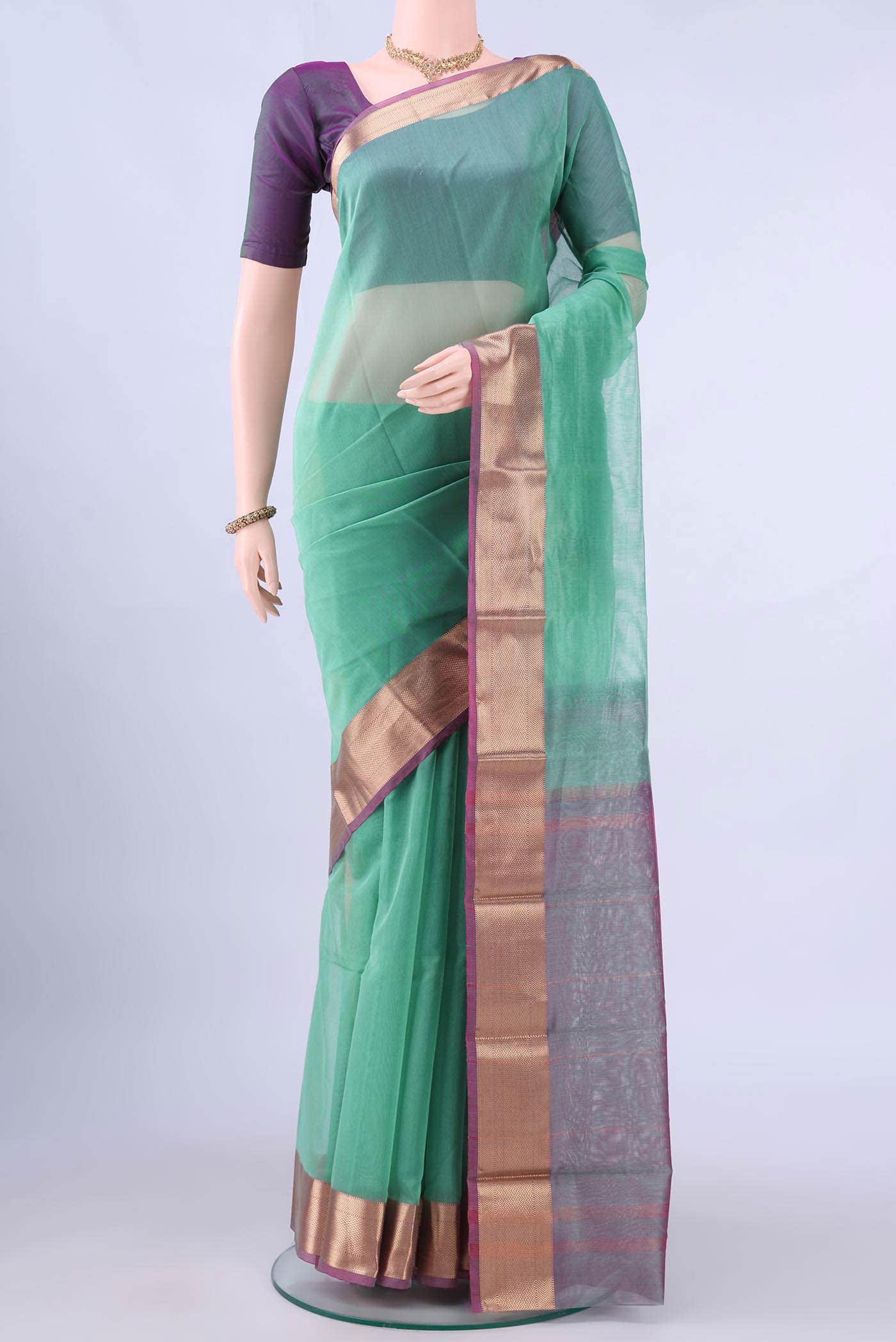 Mint Green Kora Cotton Saree