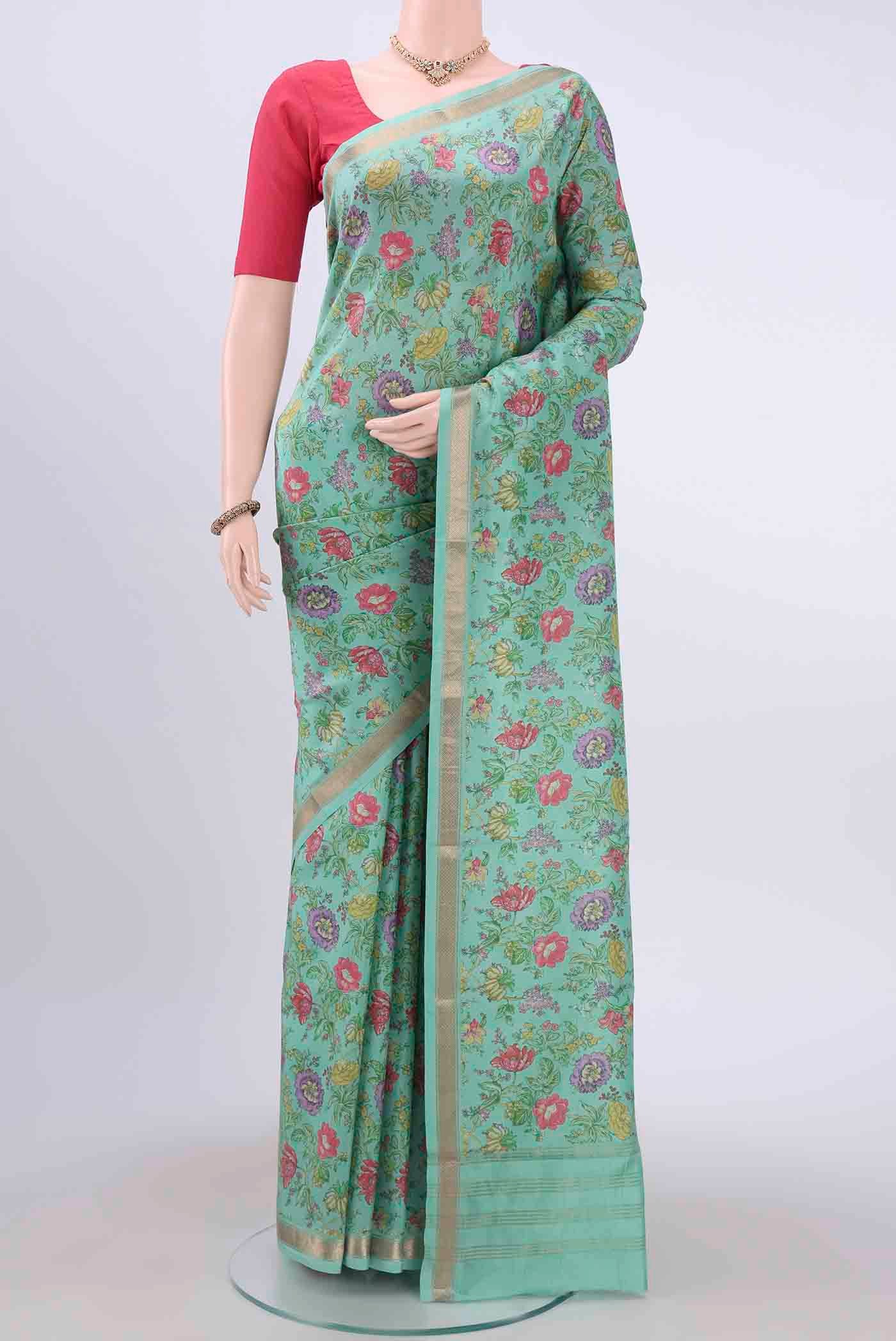 Mint Green Printed Silk Saree