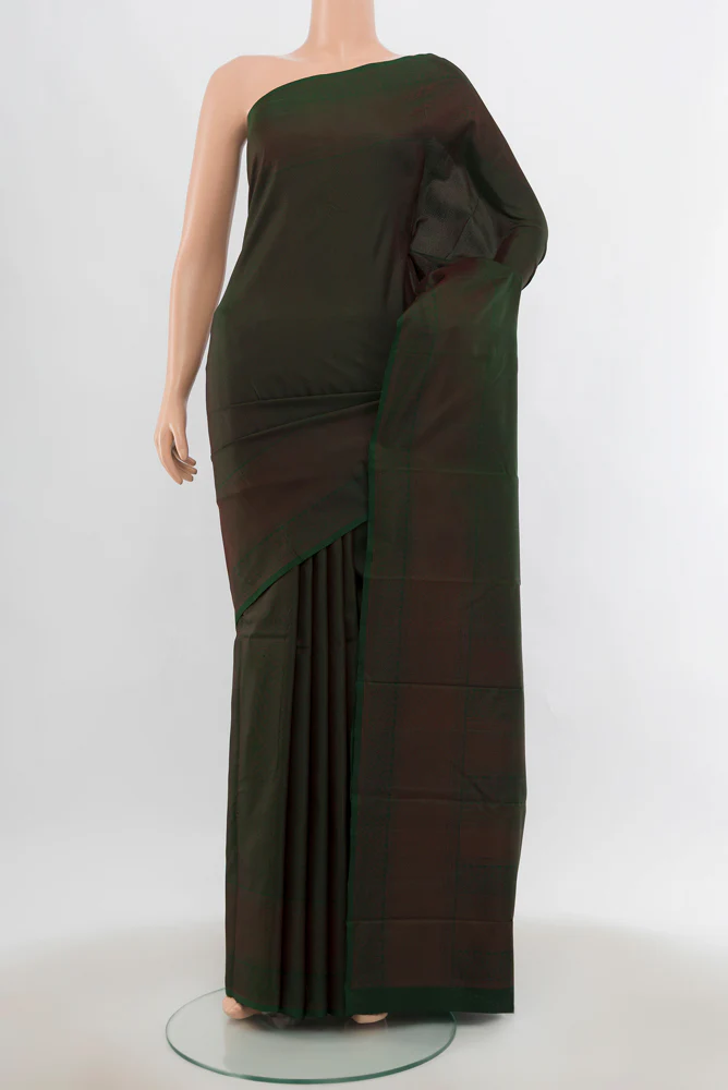Bottle Green with Brown Color Soft Silk Saree
