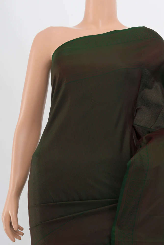 Bottle Green with Brown Color Soft Silk Saree - Image 2