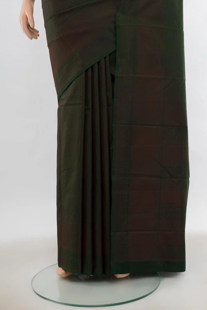 Bottle Green with Brown Color Soft Silk Saree - Image 3