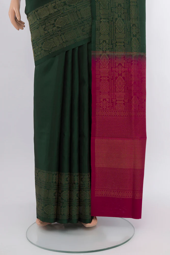 Bottle Green Soft Silk Saree - Image 3