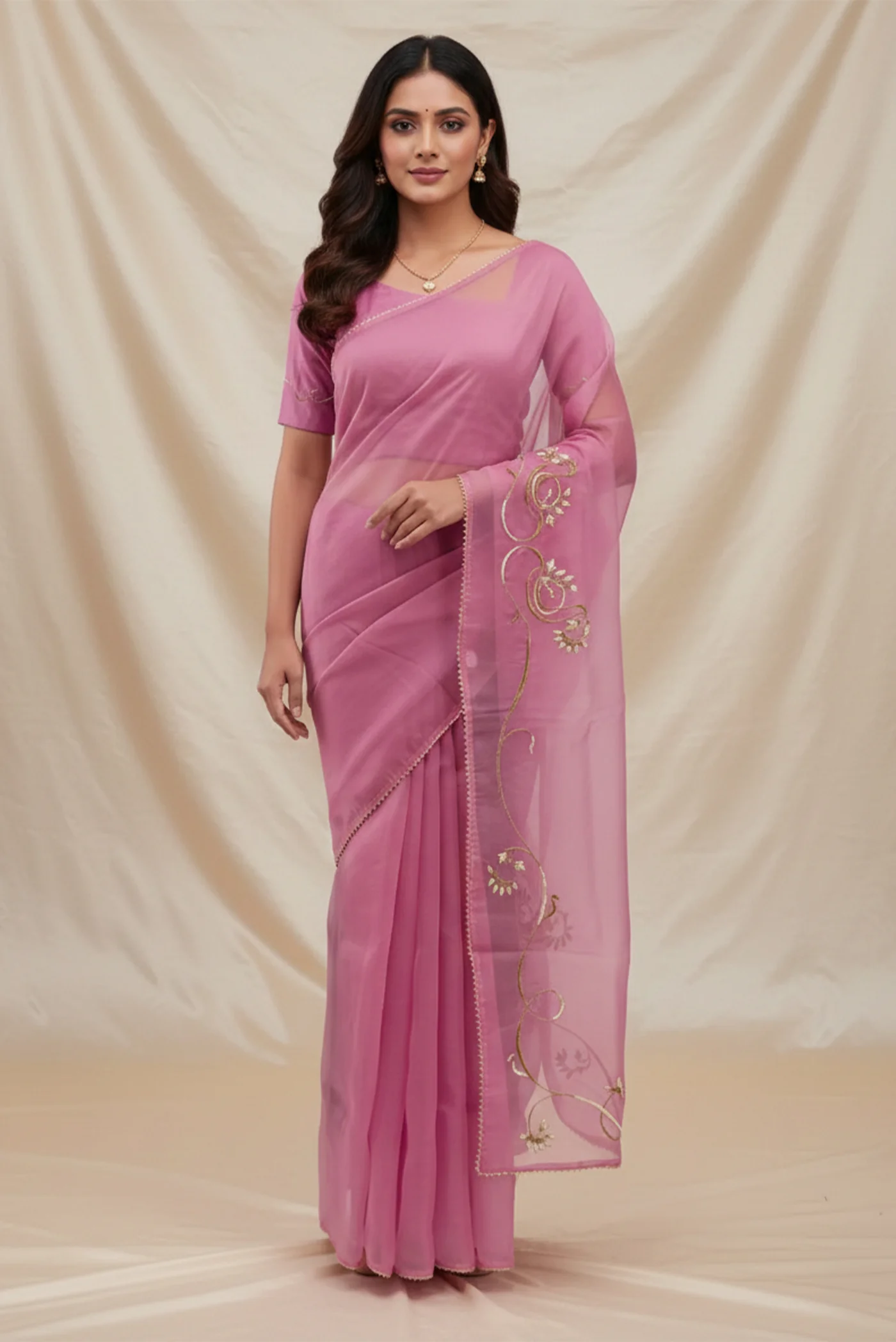 Mira-Baby pink Organza Silk Saree