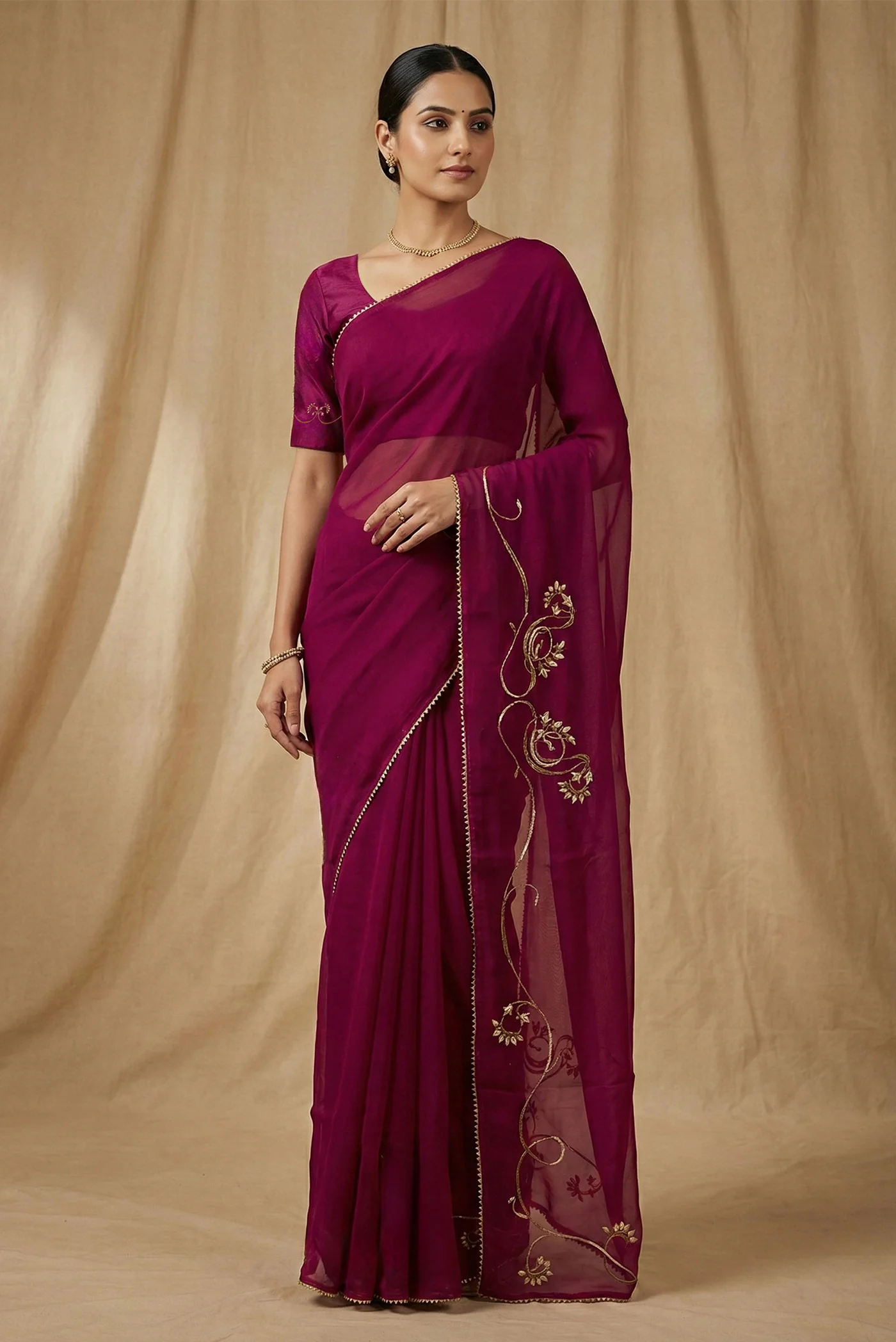 Mira-Burgundy Organza Silk Saree