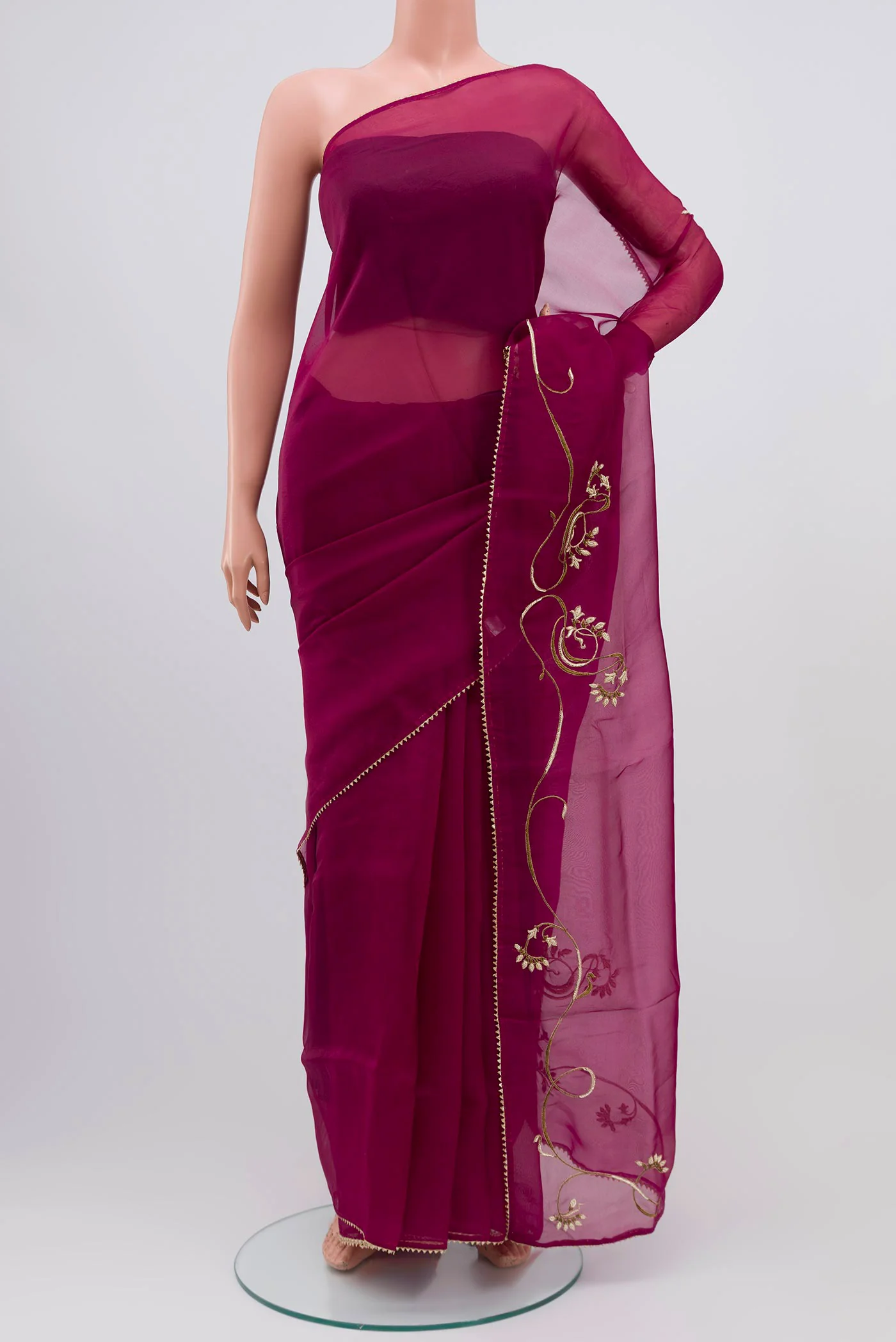 Mira-Burgundy Organza Silk Saree - Image 2