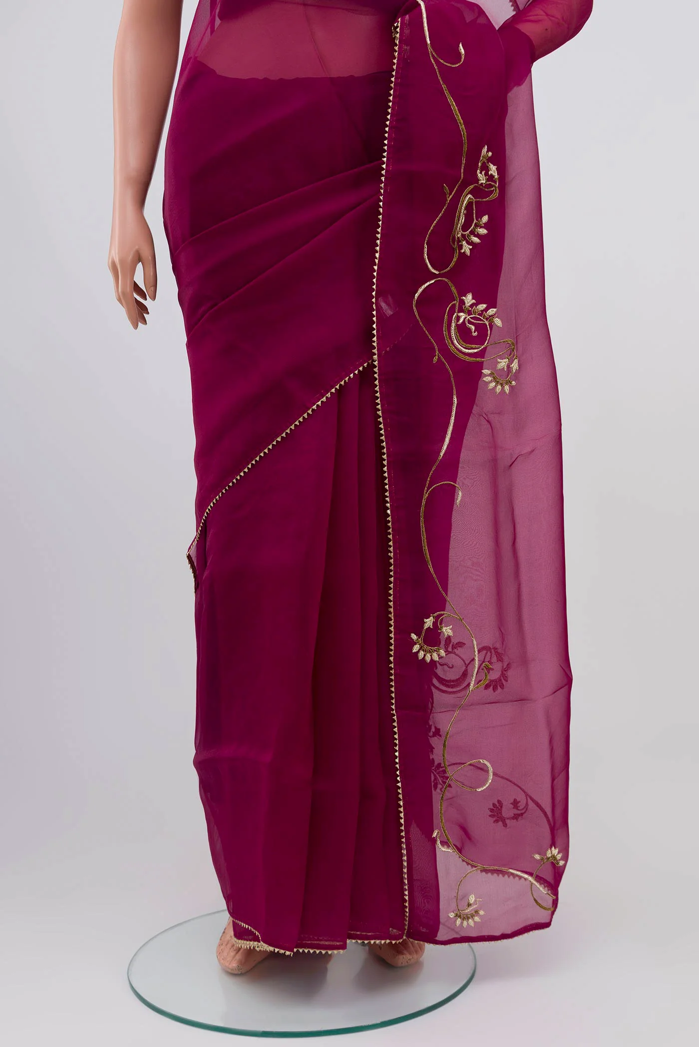Mira-Burgundy Organza Silk Saree - Image 5