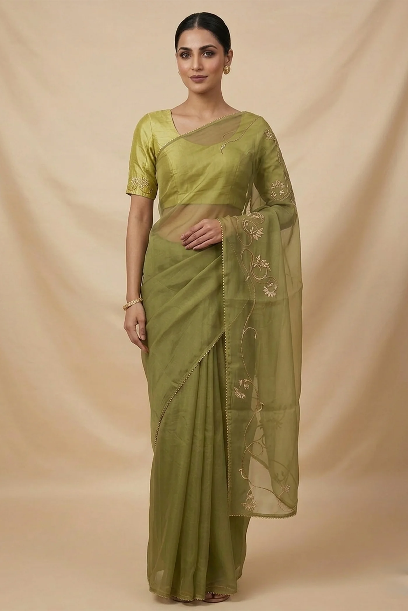 Mira-Green Organza Silk Saree
