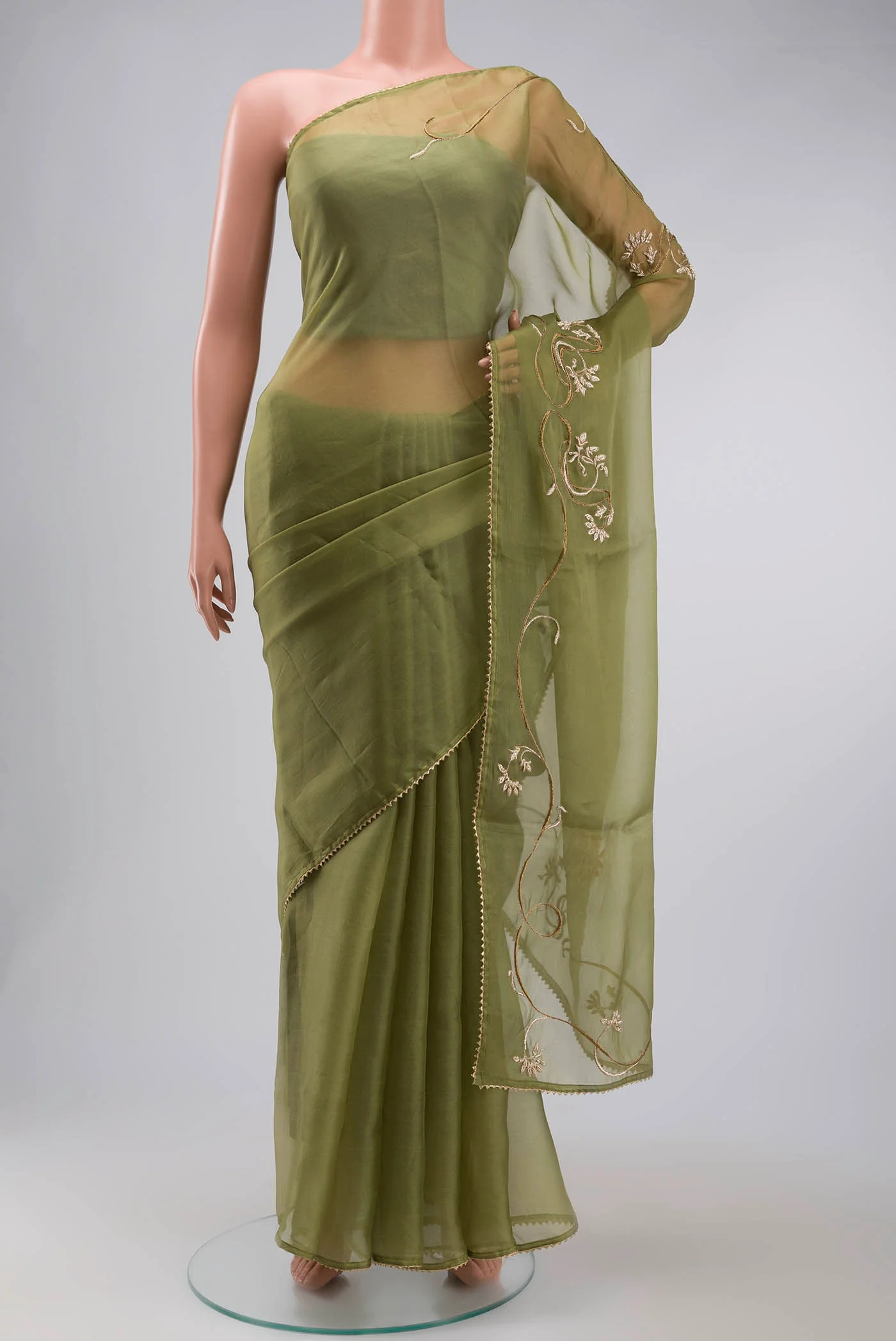 Mira-Green Organza Silk Saree - Image 2