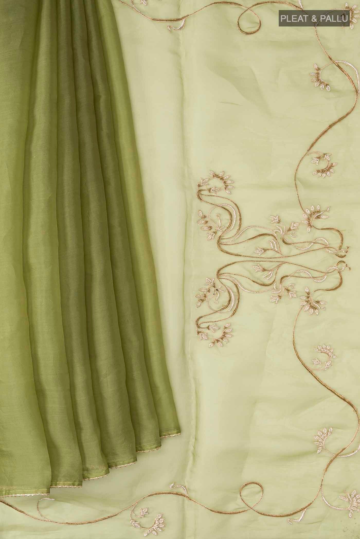 Mira-Green Organza Silk Saree - Image 3