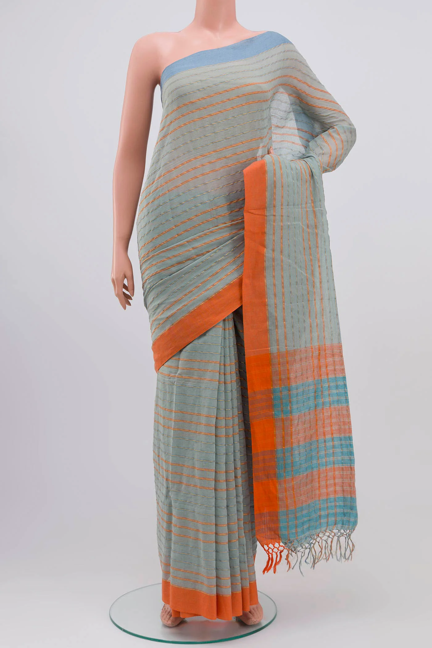 Mishri-Light Blue Cotton Saree - Image 2