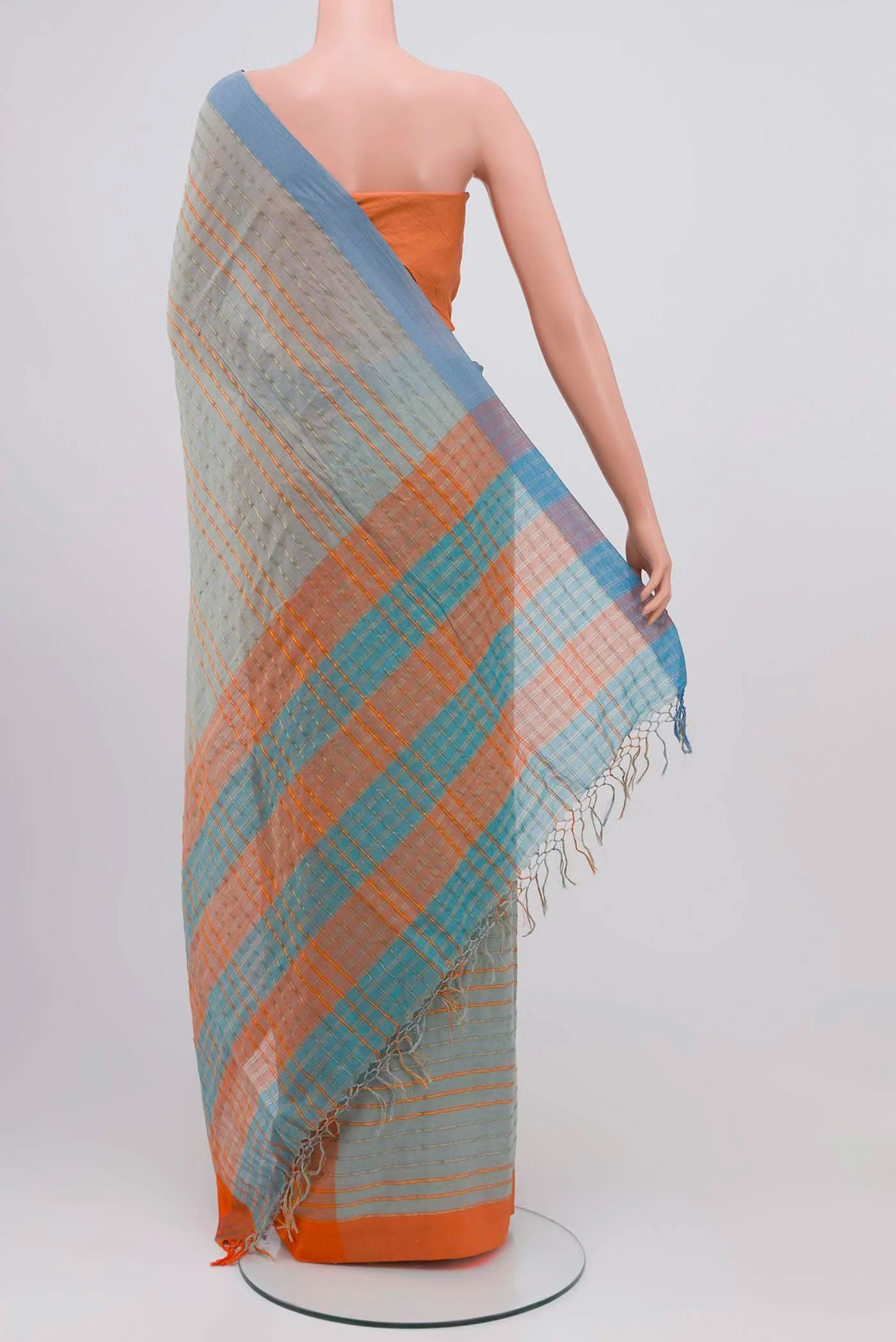 Mishri-Light Blue Cotton Saree - Image 5
