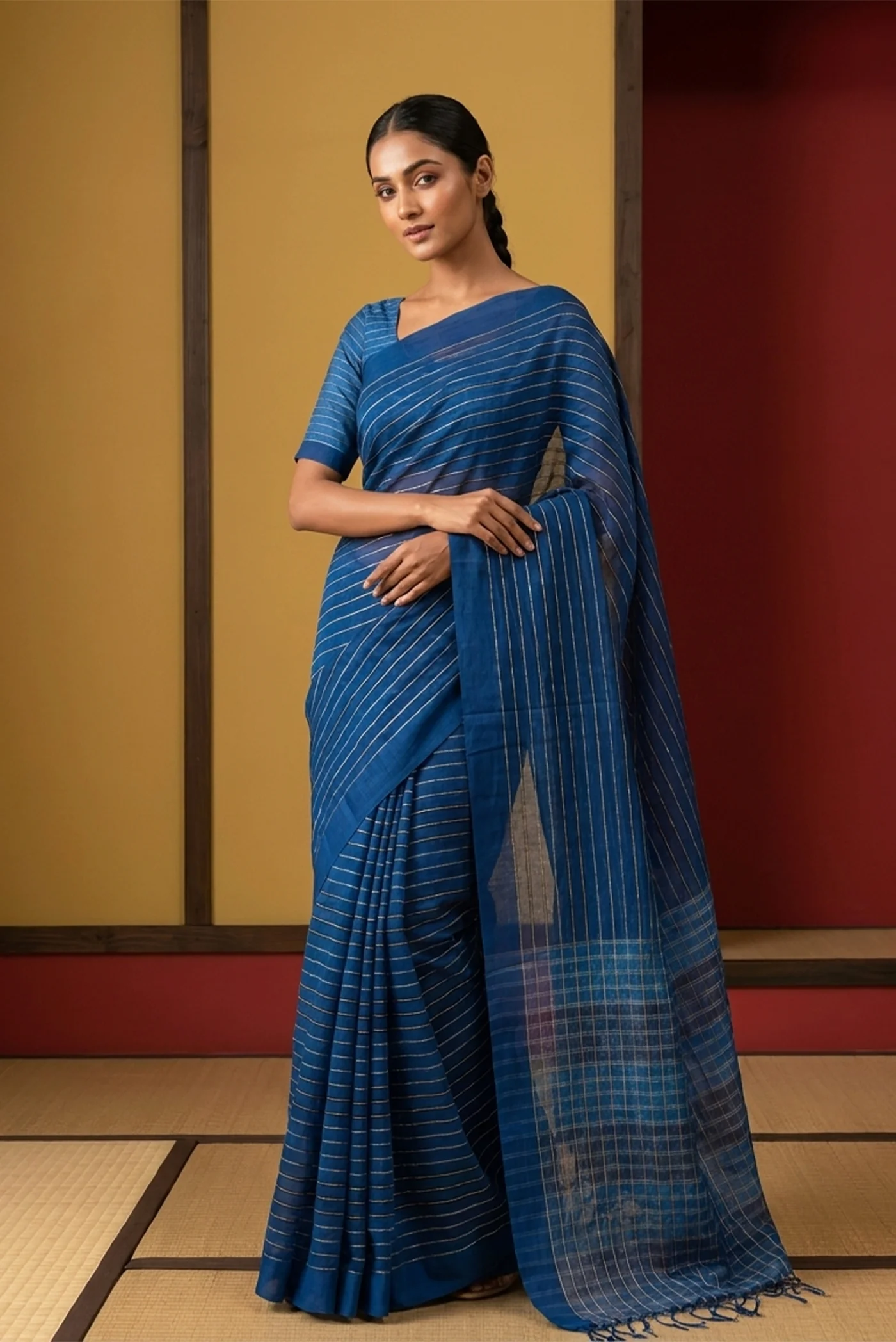 Mishri-Navy Blue Cotton Saree