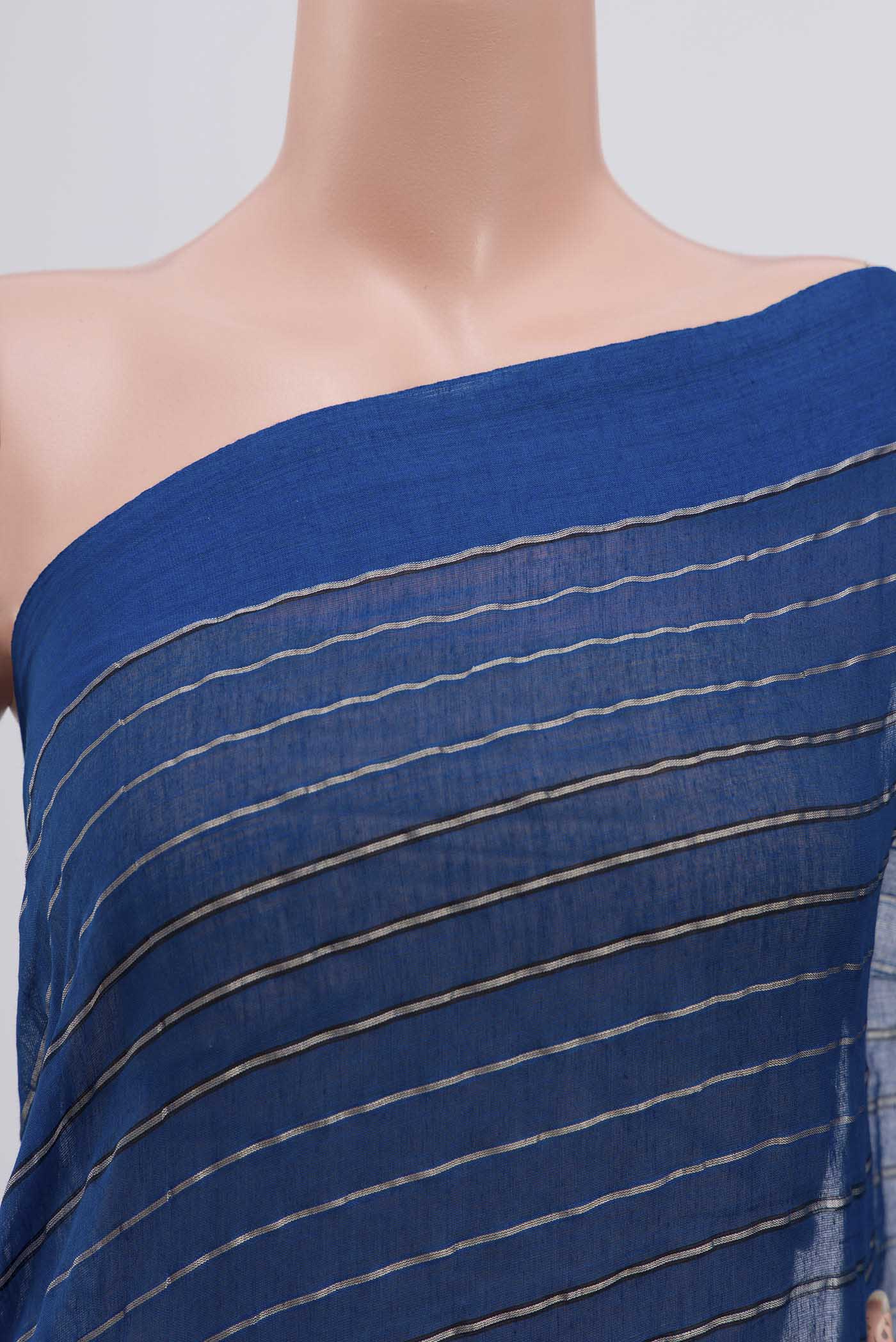 Mishri-Navy Blue Cotton Saree - Image 3