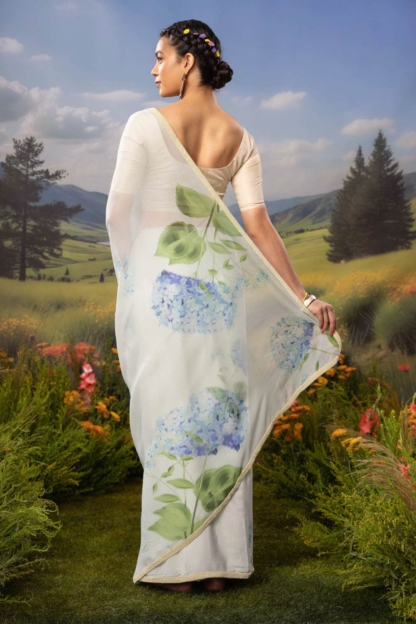 Misty Morning-Pastel Blue Organza Silk Saree - Image 5