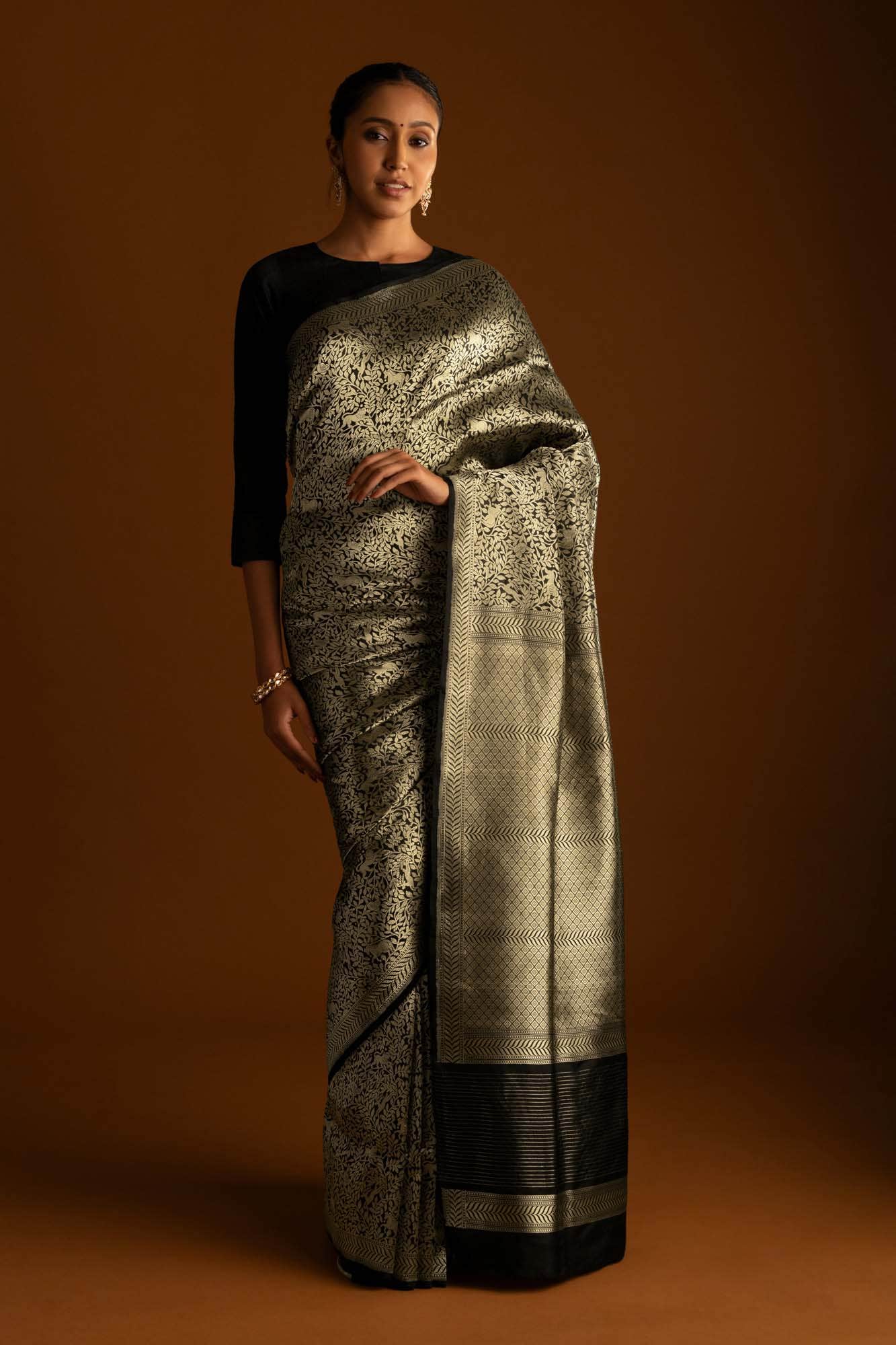 Mogli's World-Black Banarasi Silk Saree - Image 2