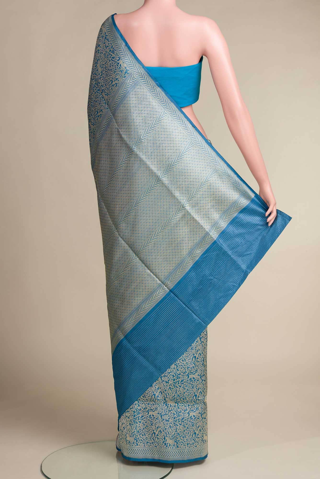 Mogli's World-Blue Banarasi Silk Saree - Image 5