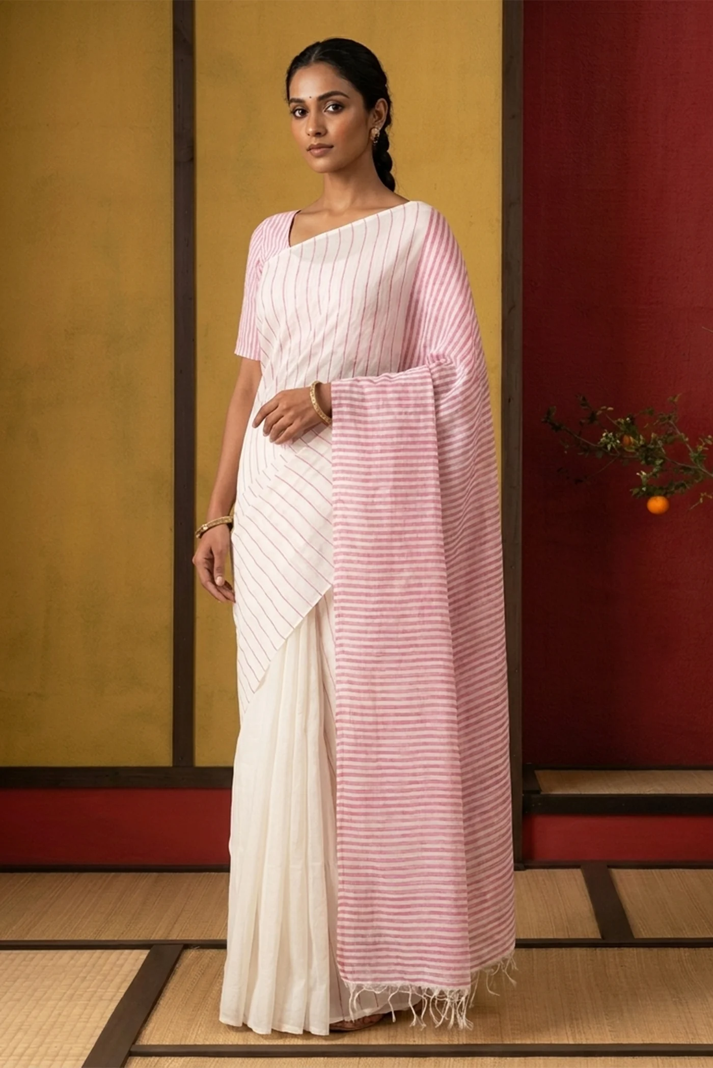 Mogra-White Cotton Saree