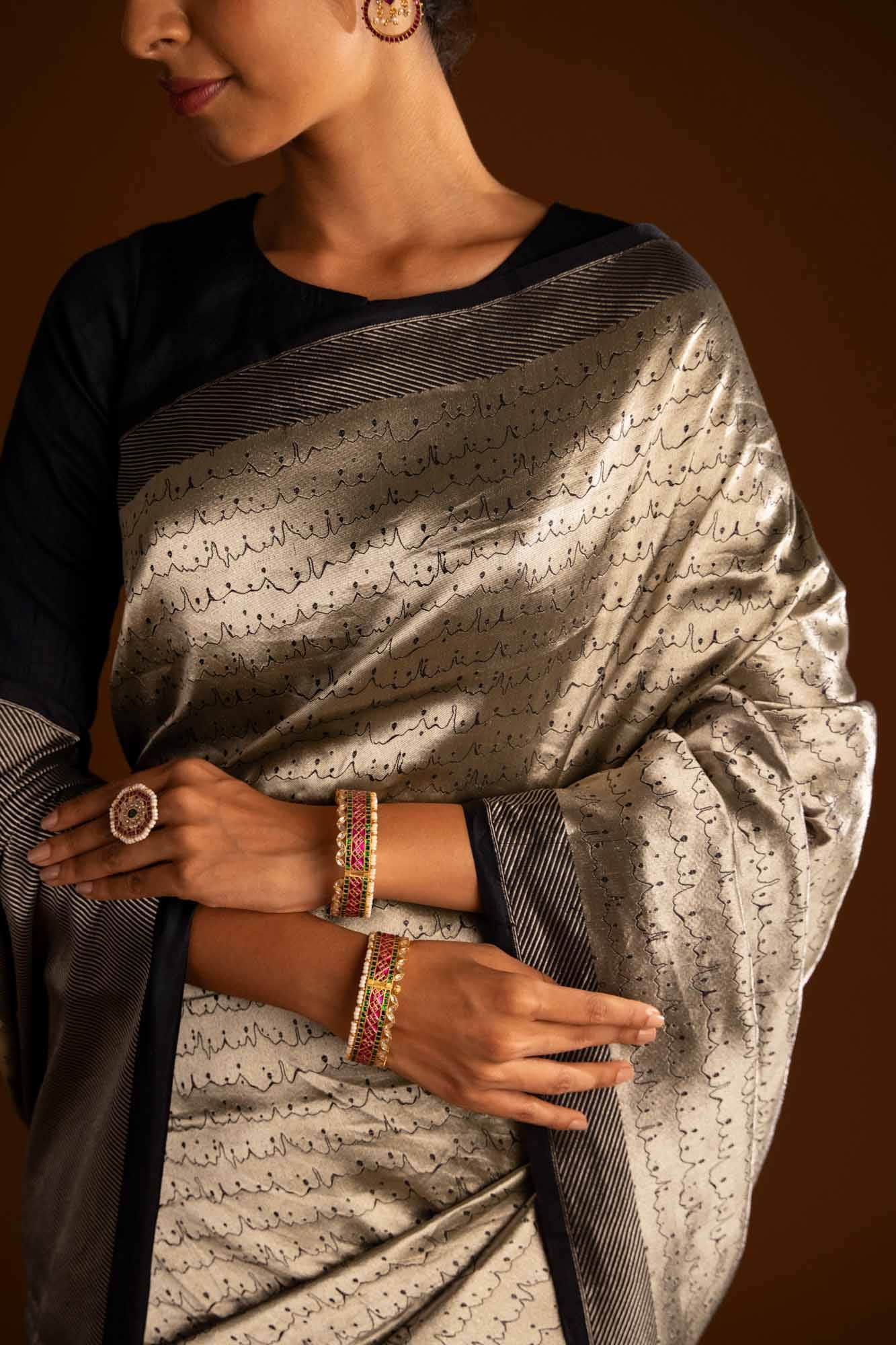 Molten-Black Banarasi Silk Saree - Image 4