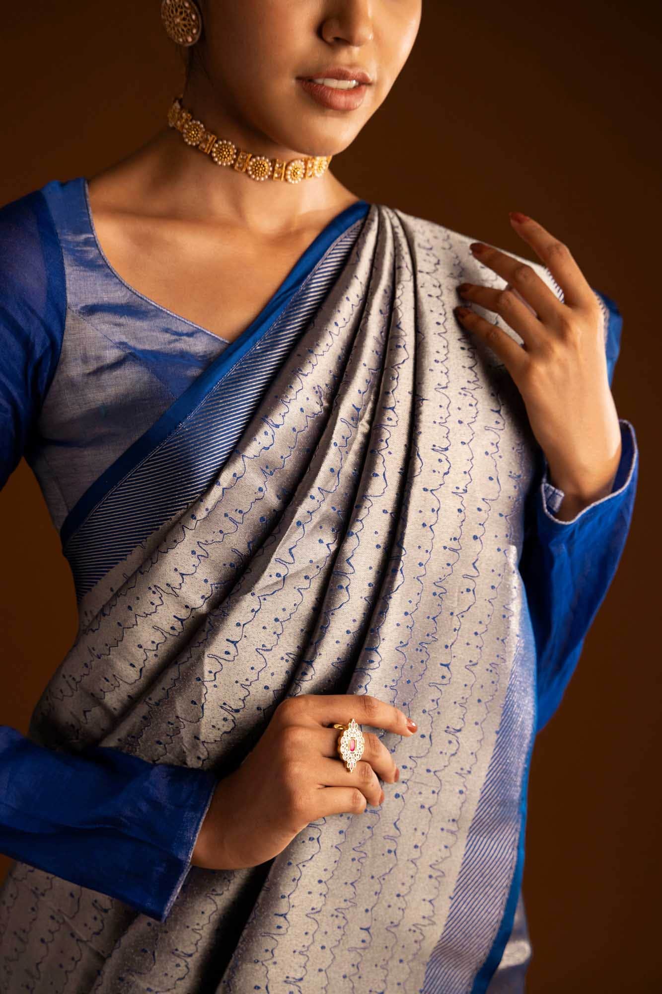 Molten-Blue Banarasi Silk Saree - Image 2