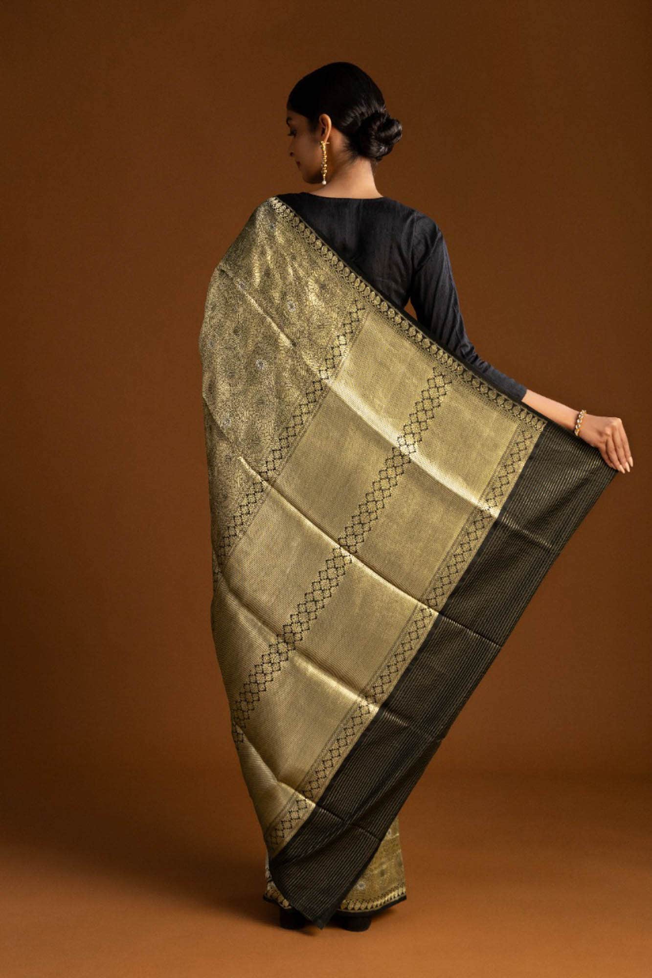 Mor-Black Banarasi Silk Saree - Image 2