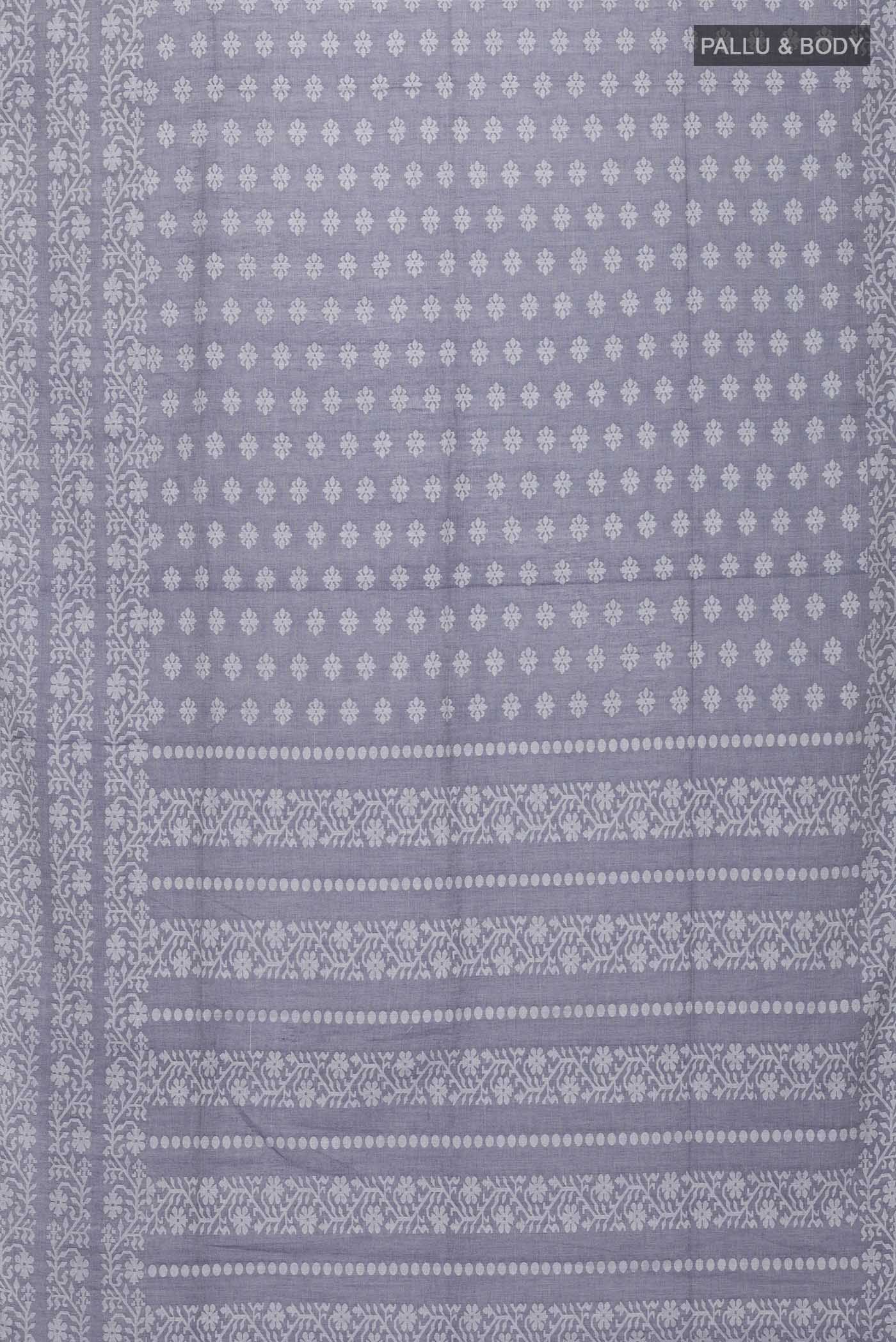Mrinal-Greyish Blue Bengal Cotton Saree - Image 10