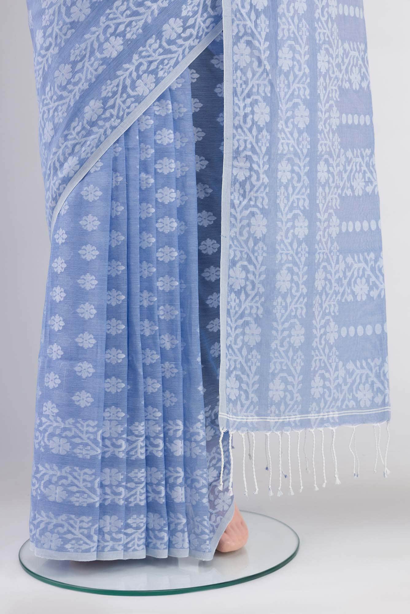 Mrinal-Powder Blue Bengal Cotton saree - Image 10