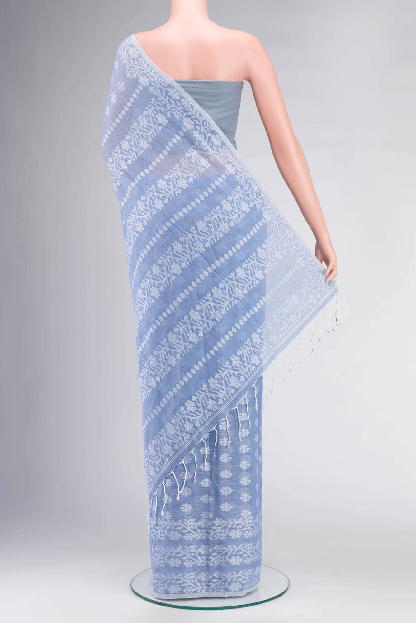 Mrinal-Powder Blue Bengal Cotton saree - Image 11