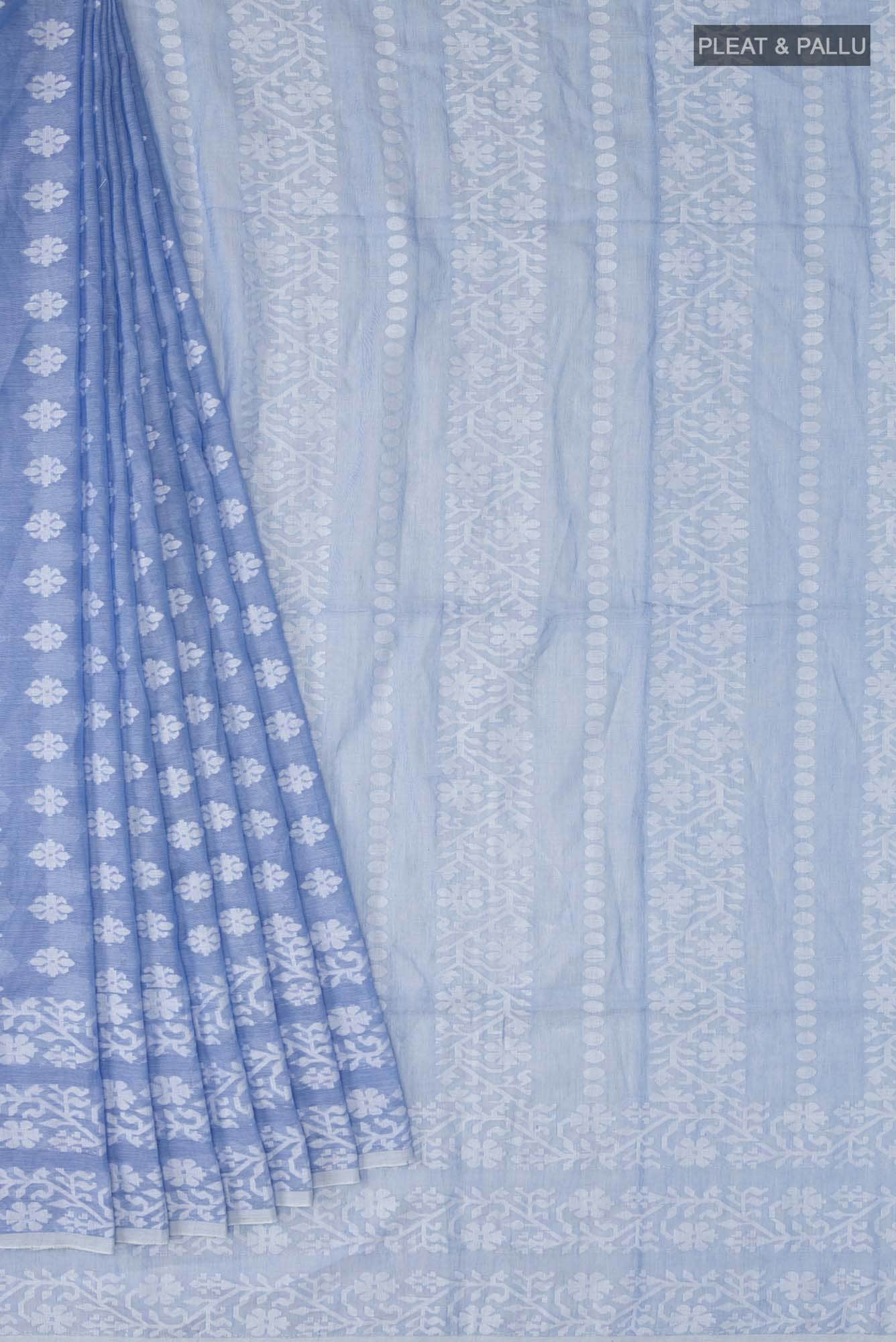 Mrinal-Powder Blue Bengal Cotton saree - Image 6