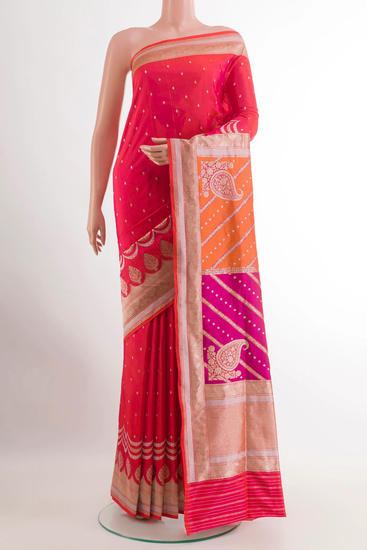 Pink with Orange Color Banarasi Silk Saree