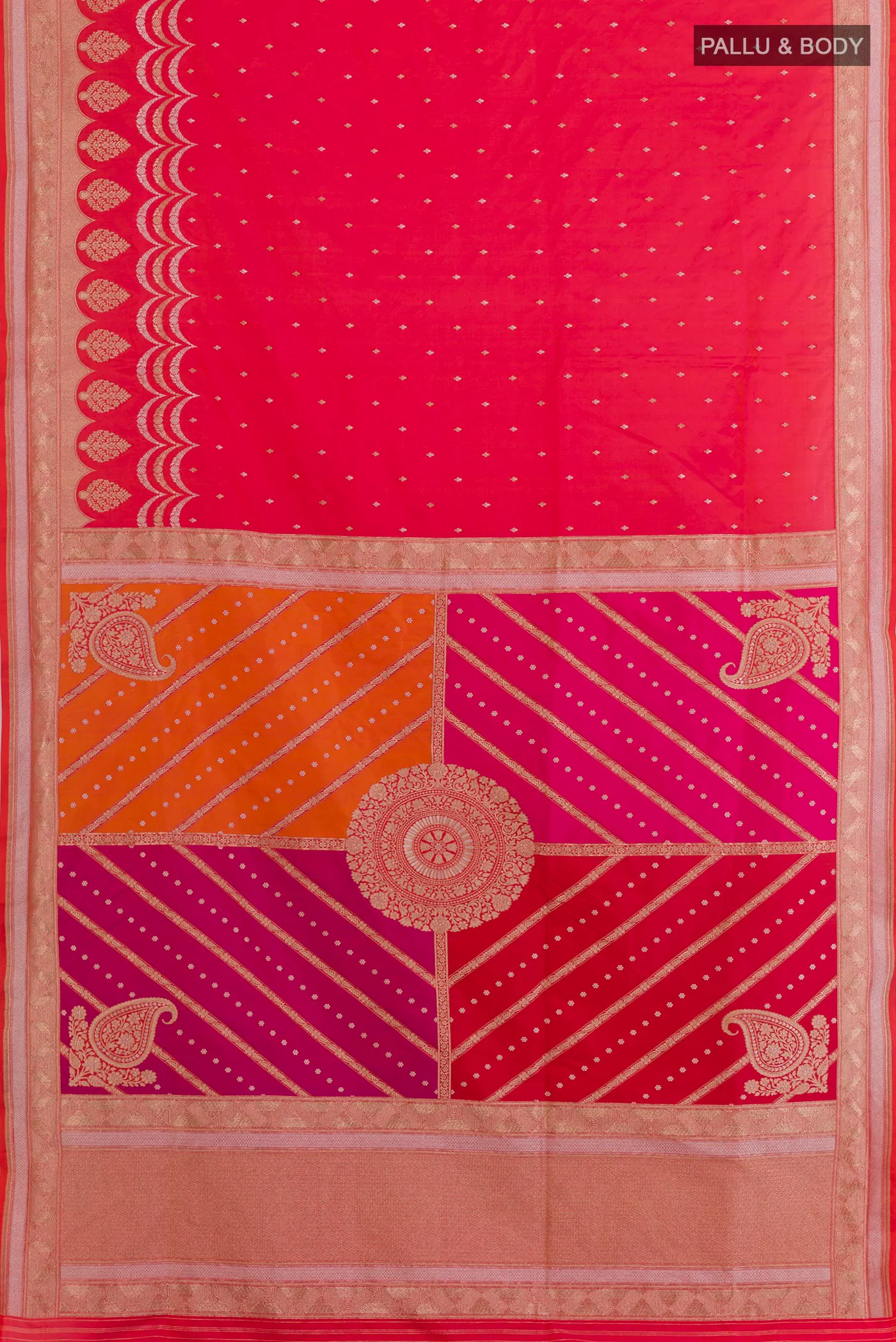 Pink with Orange Color Banarasi Silk Saree - Image 5