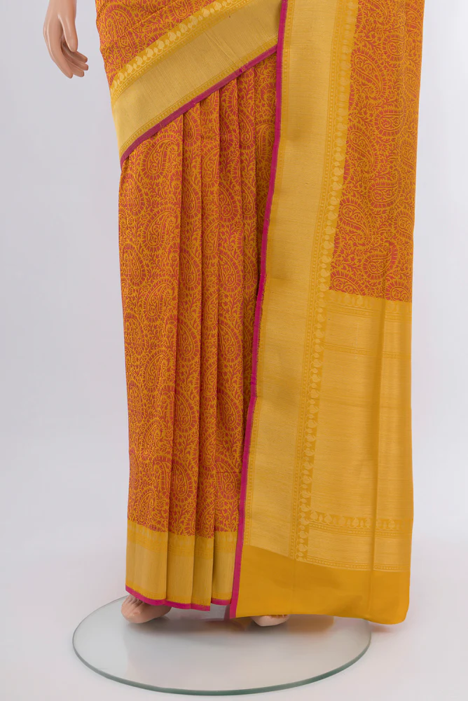 Yellow Banarasi Silk Saree - Image 3