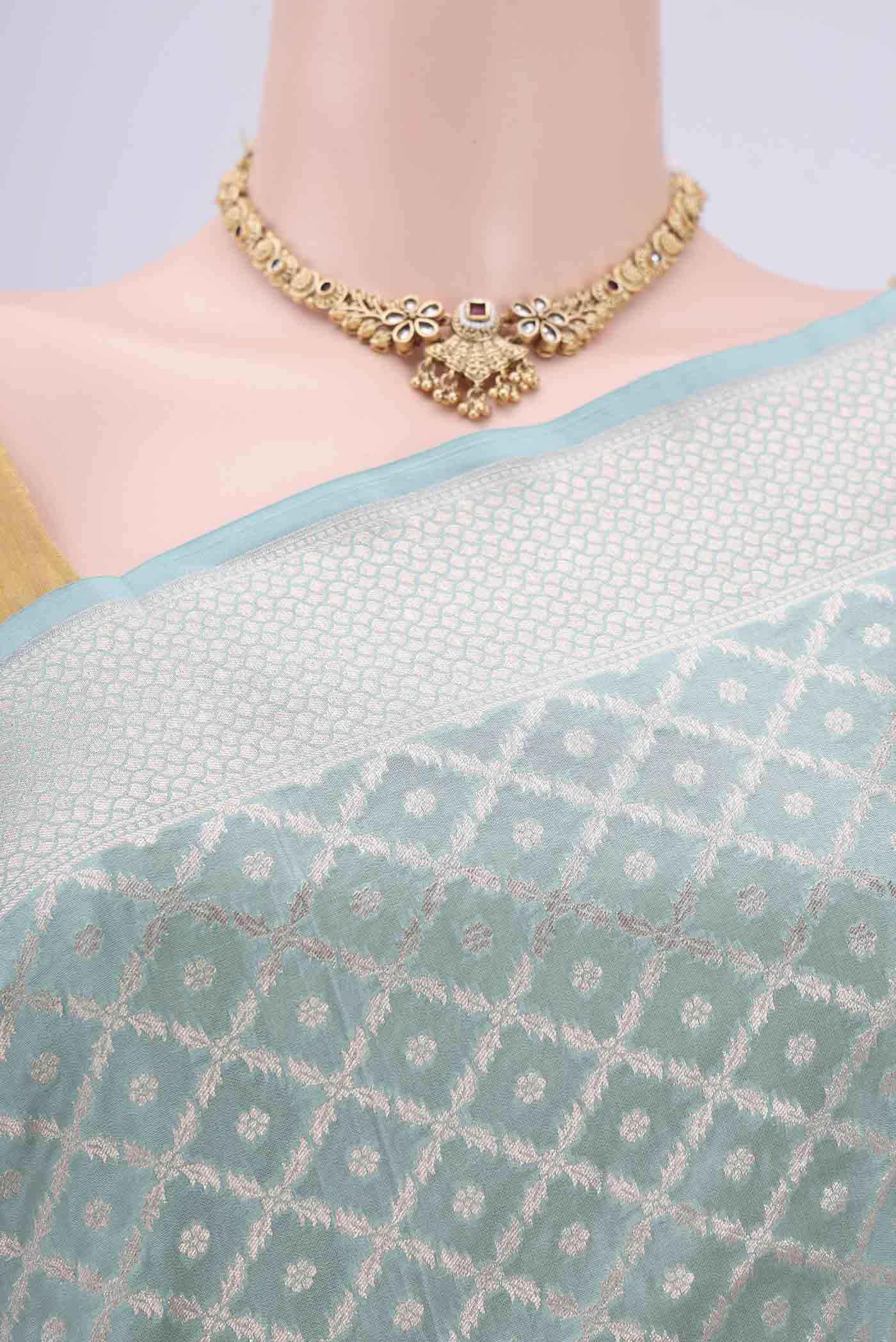 Light Blue Banarasi Silk Saree - Image 3
