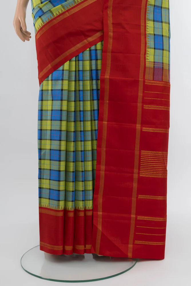 Pure Silk Pure Zari Multi Color Kanjivaram Saree - Image 3