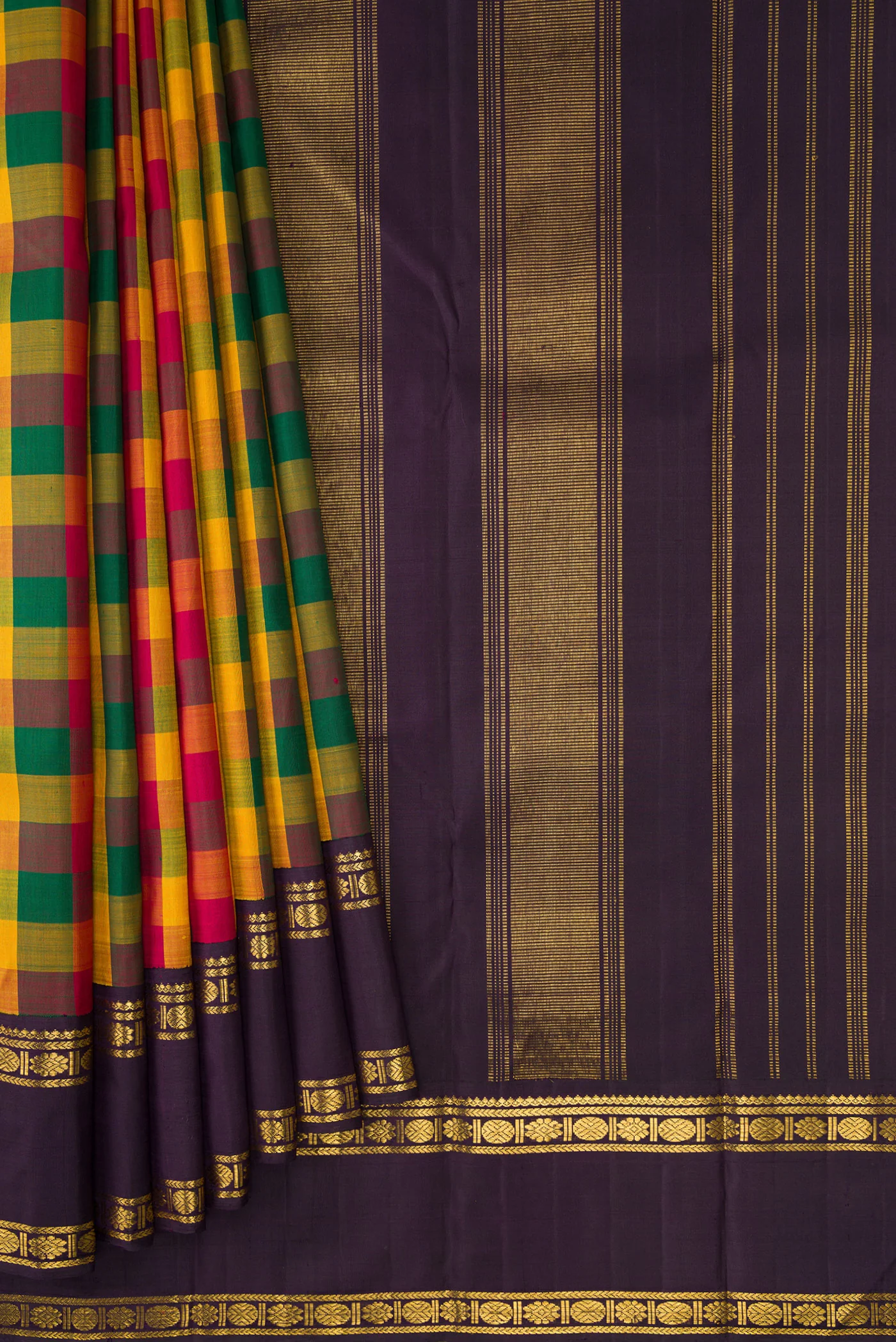 Pure Silk Pure Zari Multi Color Kanjivaram Saree - Image 4
