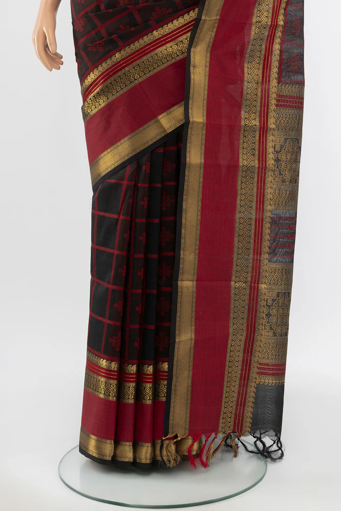 Black Silk Cotton Saree - Image 3