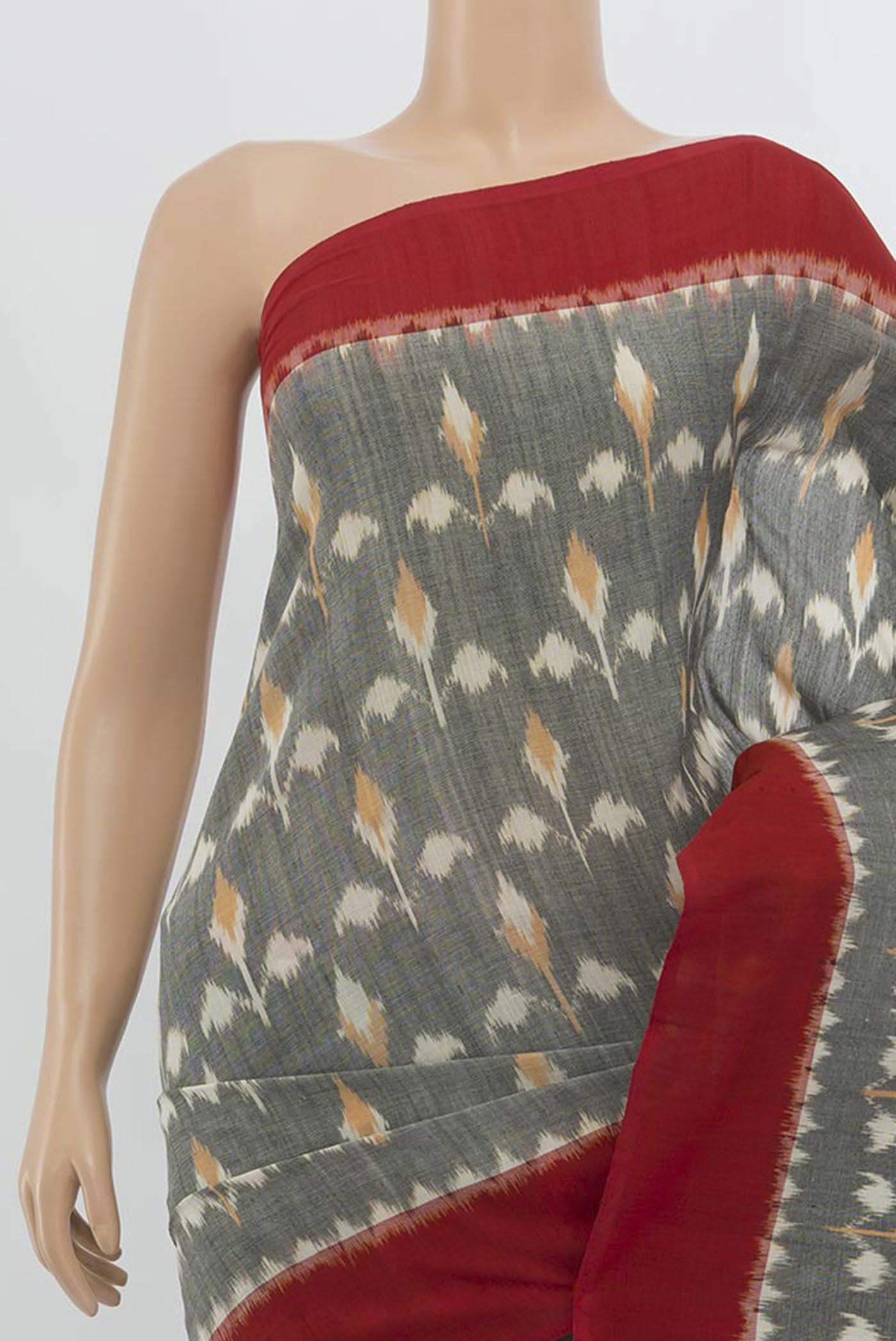 Grey Pochampally Cotton Saree - Image 2