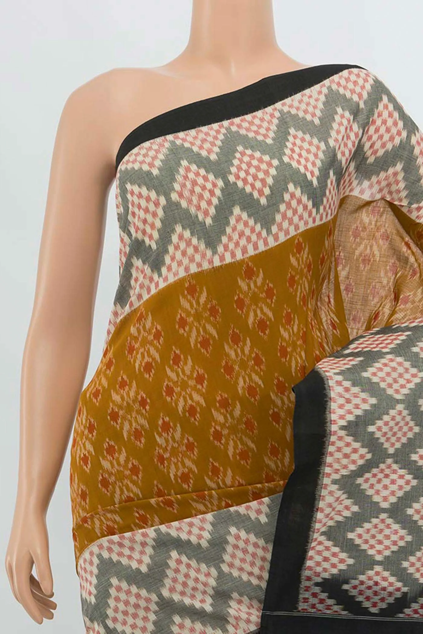 Mustard Pochampally Cotton Saree - Image 2