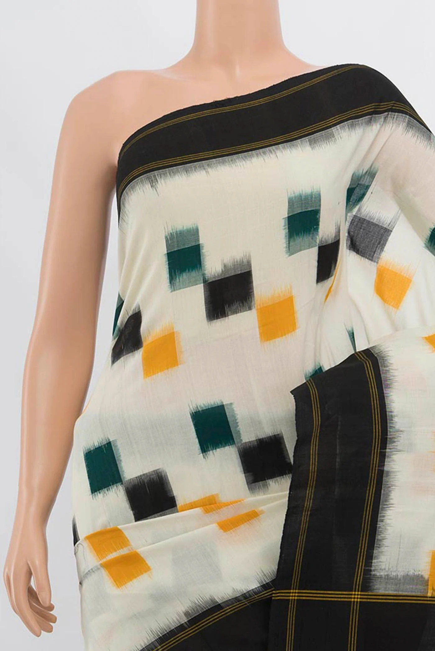 Off White Pochampally Cotton Saree - Image 2