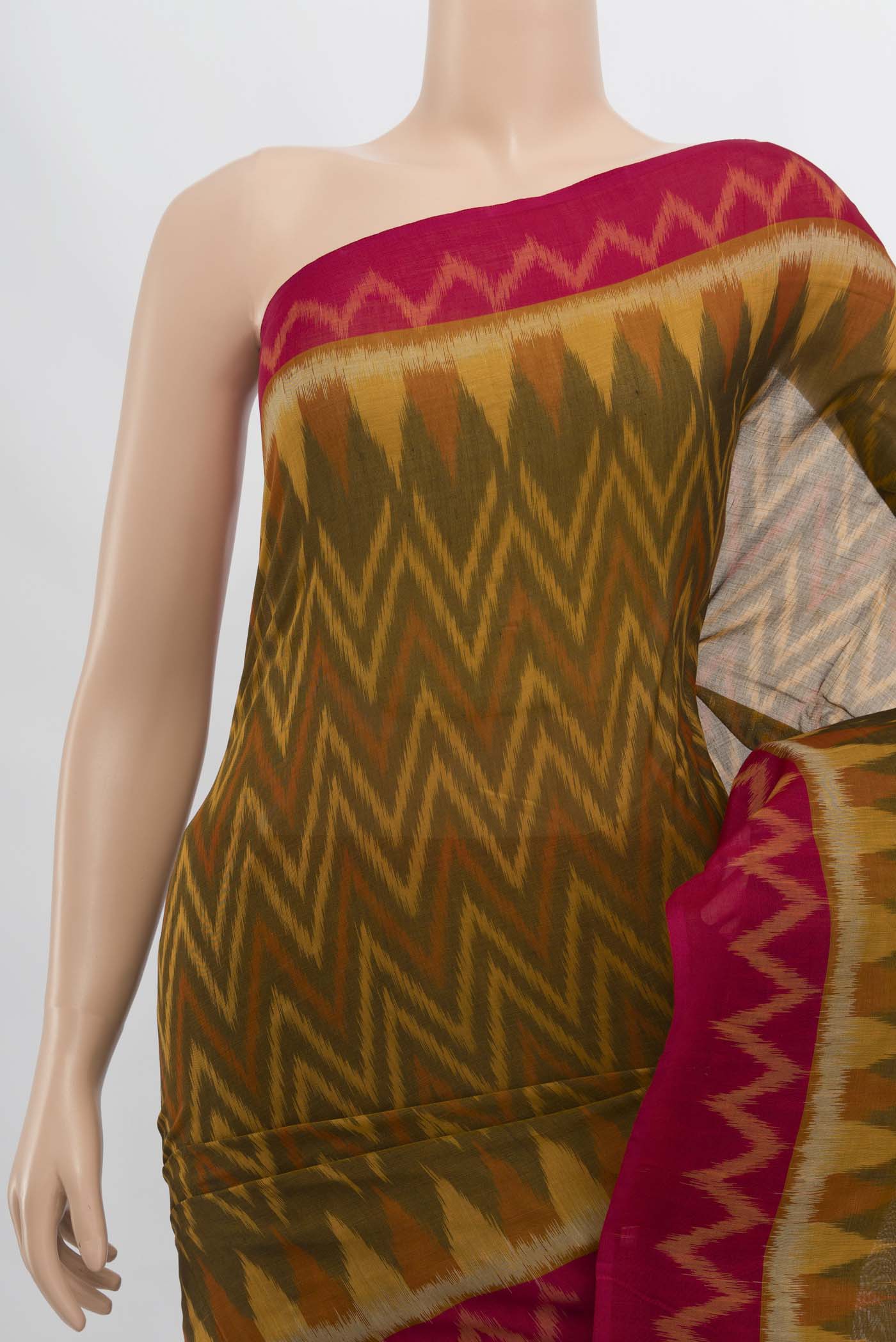 Mehandi Green Pochampally Cotton Saree - Image 2