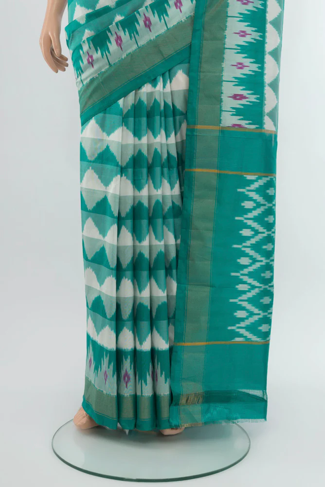 Turquoise Pochampally Silk Saree - Image 3