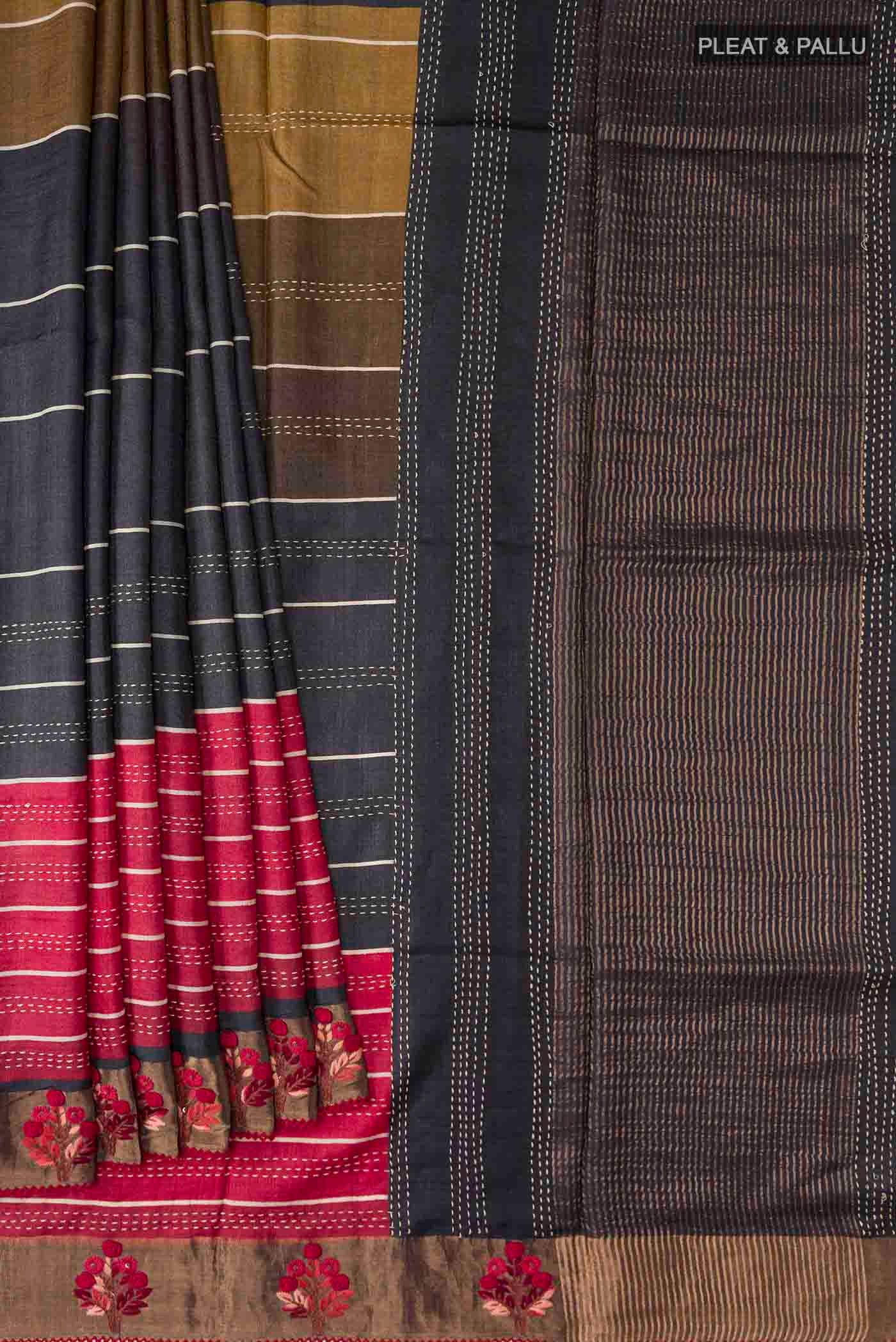 Multi Color Tussar Silk Saree - Image 4