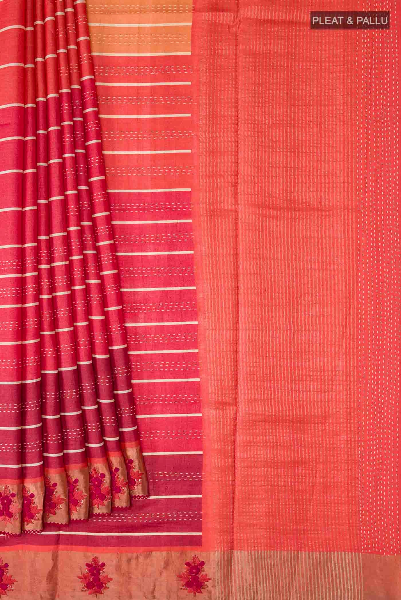 Multi Color Tussar Silk Saree - Image 4