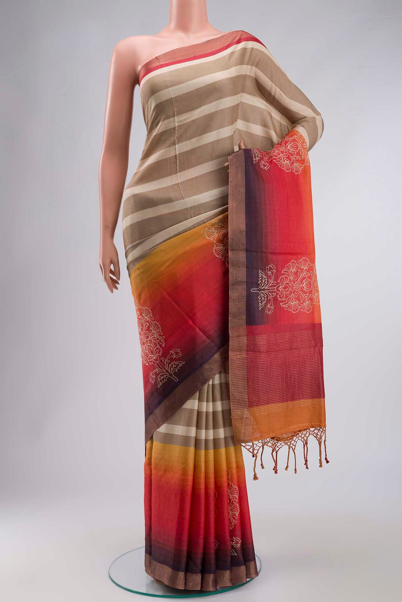 Multi Color Tussar Silk Saree