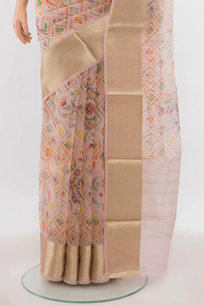 Rose pink Organza Silk Saree - Image 3