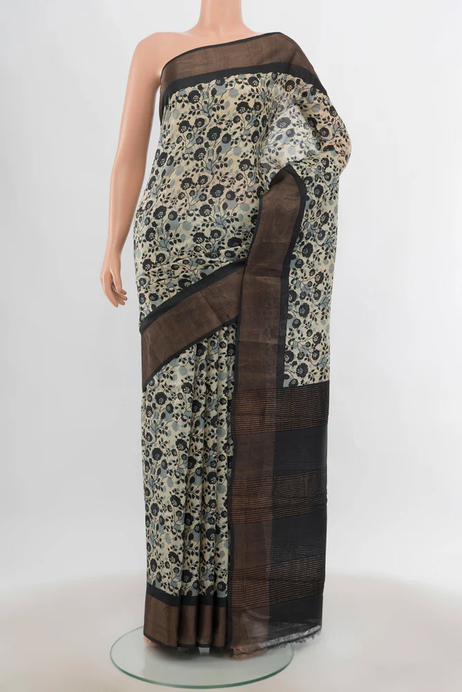 Beige Tussar Silk Saree