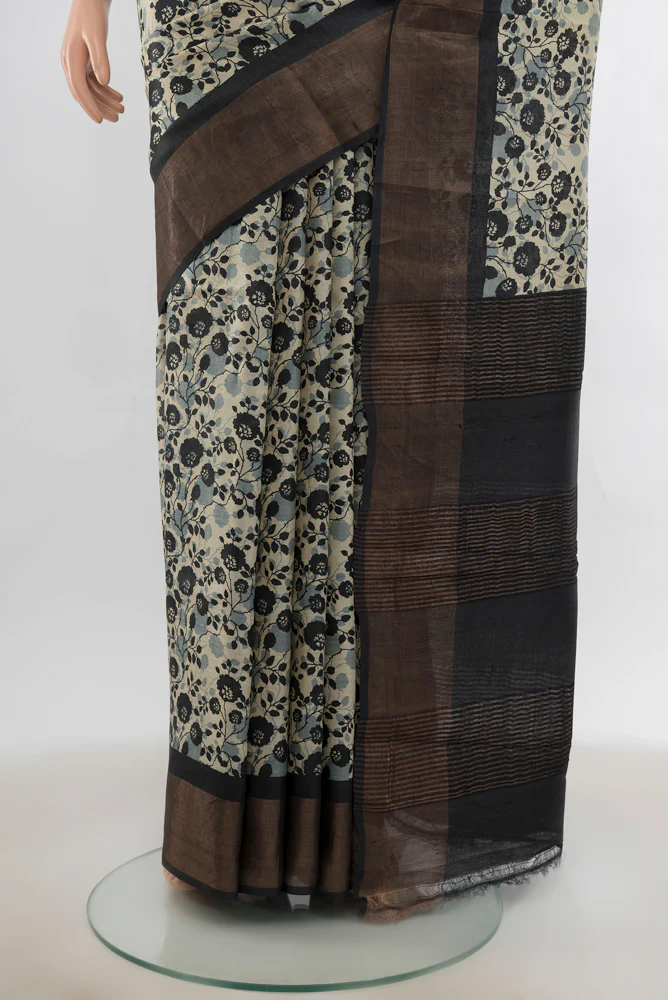 Beige Tussar Silk Saree - Image 3
