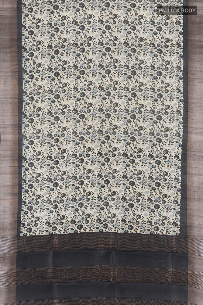 Beige Tussar Silk Saree - Image 5