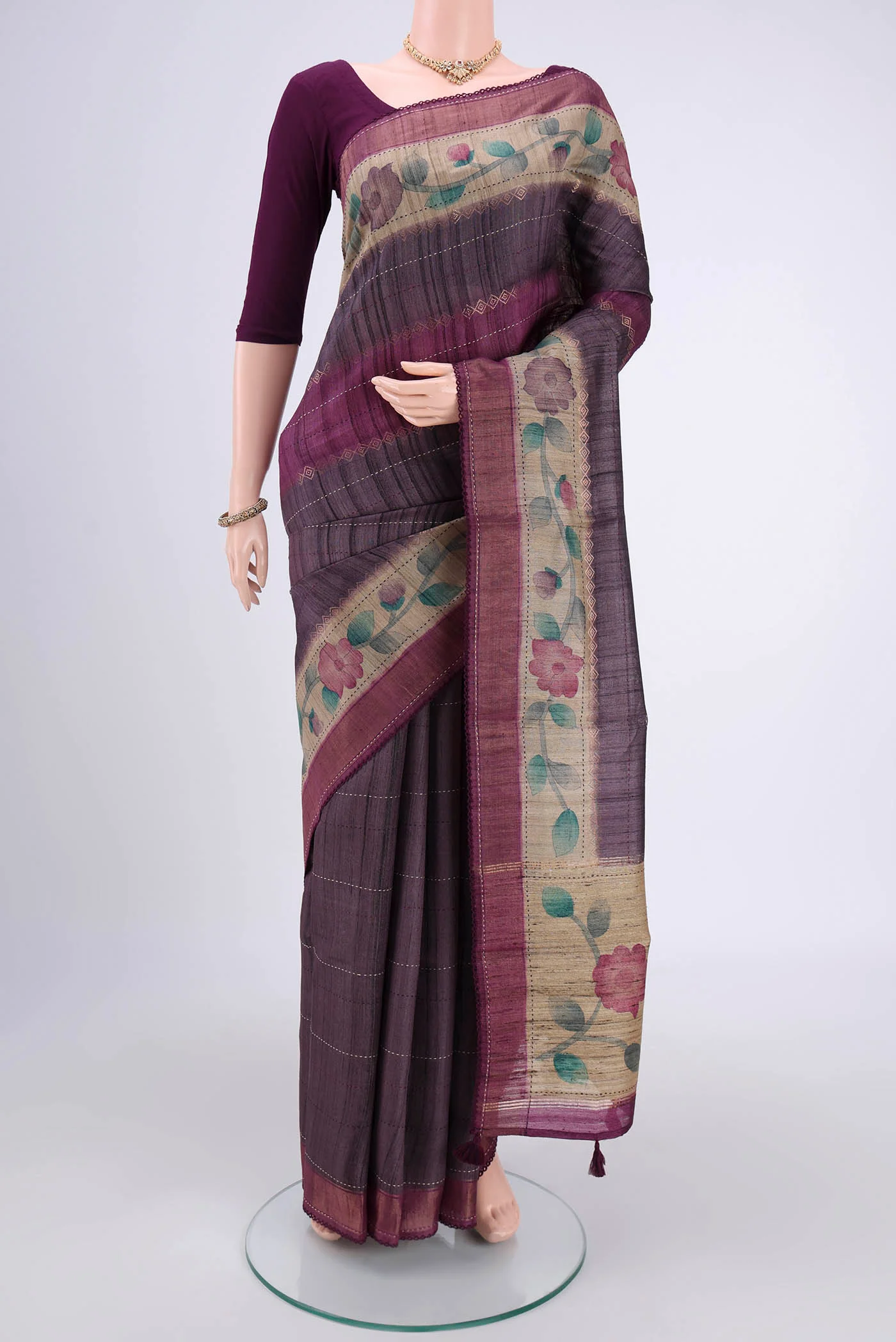 Purple Tussar Silk Saree